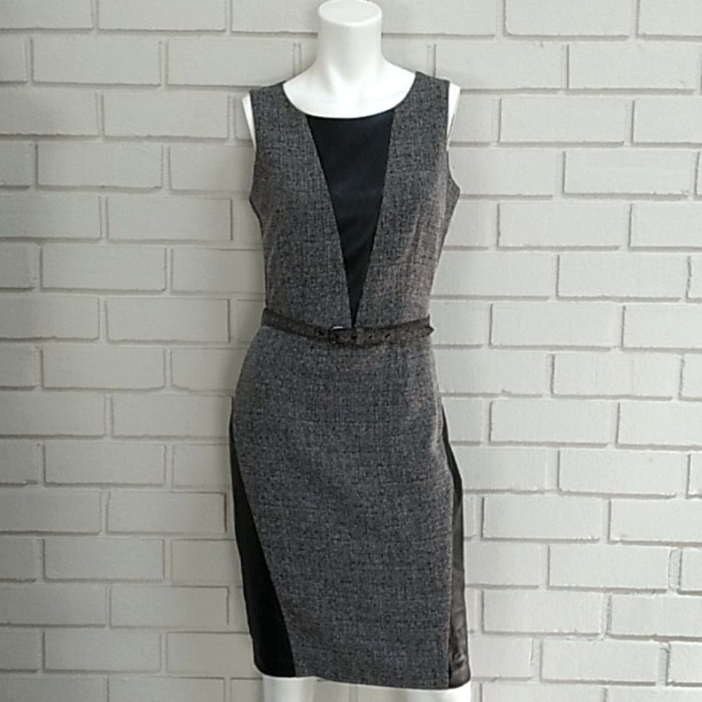 New York & Company Black/Gray Faux Leather Business Dress. Size  0